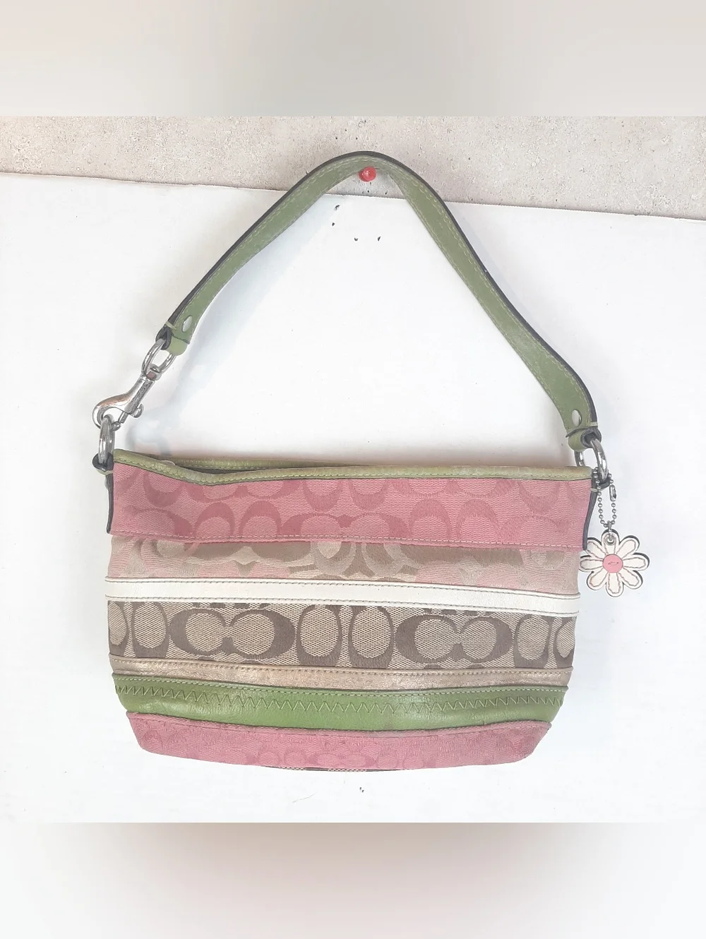 Coach Y2K Bleecker Daisy Patchwork Demi Bag Signature Canvas Pink Green F14725 - Picture 1 of 13